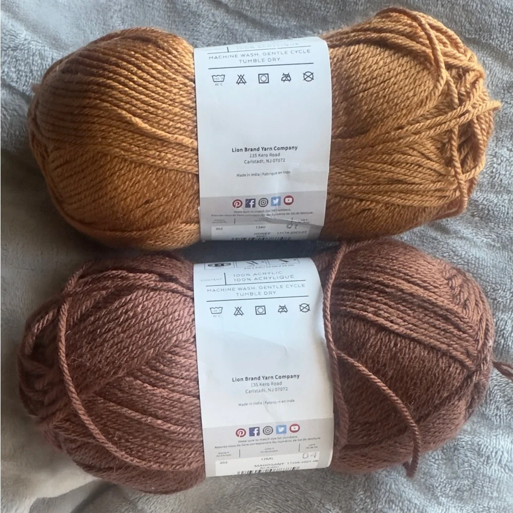 New Bundle Of 2 Lion Brand Yarn Skein Tones  100% Acrylic